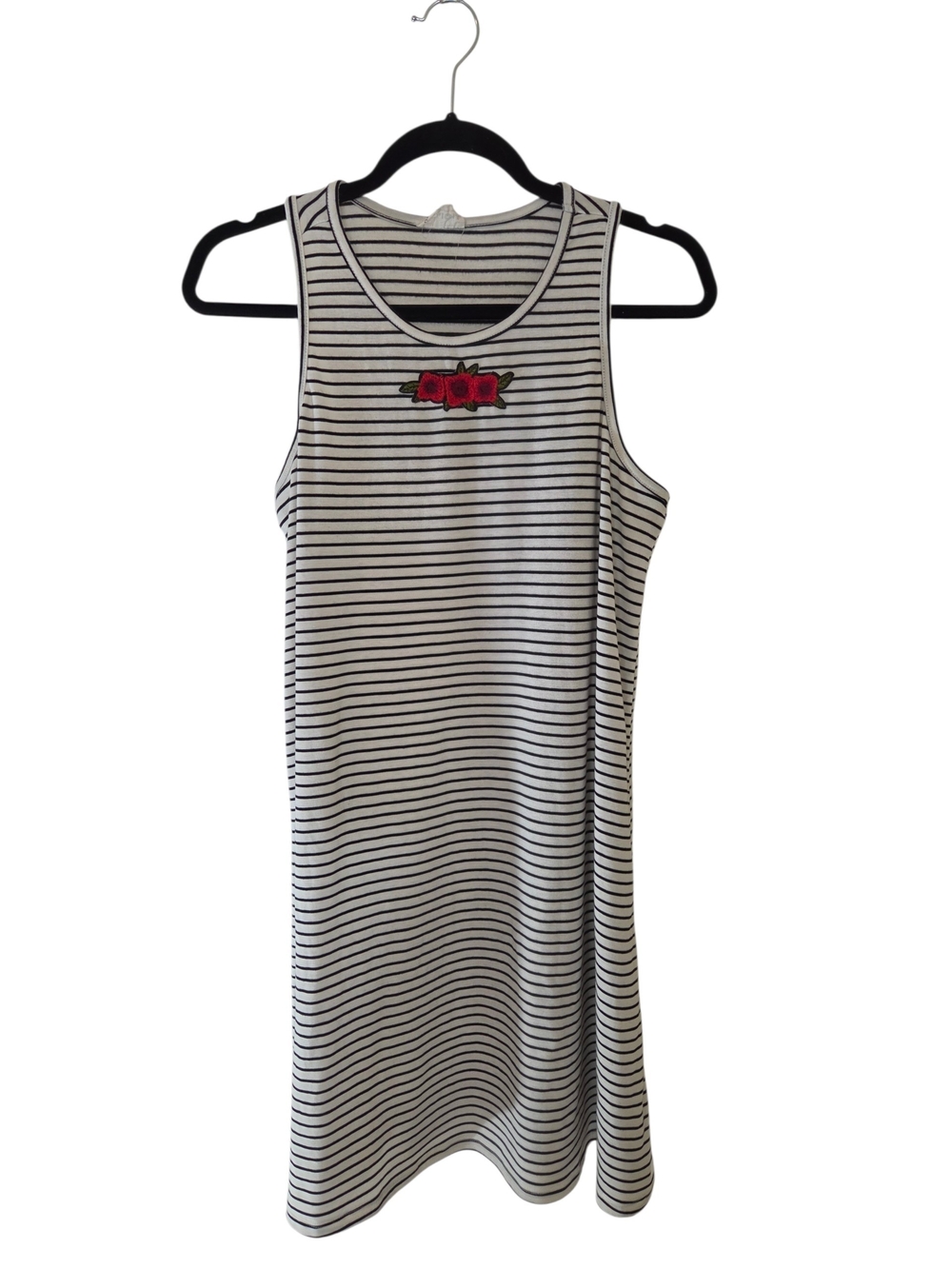 Natural Life Black White Striped Floral Embroidered Swing Dress Size Unknown